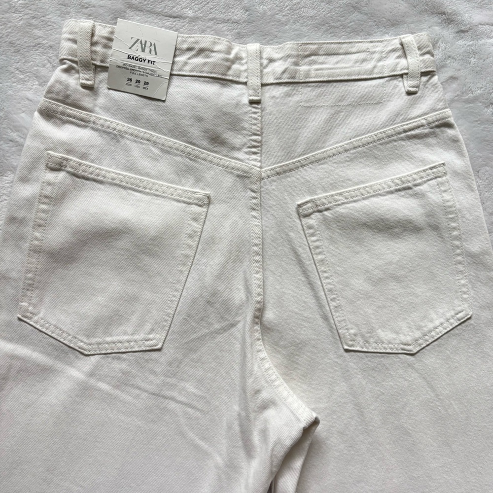 ZARA Baggy Fit Mid Rise Dropped Crotch Straight Leg White Denim Jean--NWT--29 - Picture 10 of 16